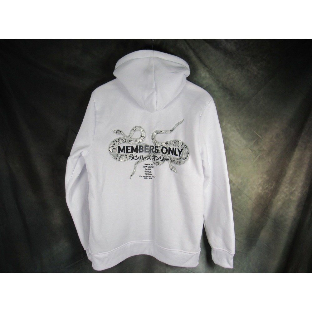 Members Only Mens White Snake Graphic Fleece Hoodie Sweatshirt Small